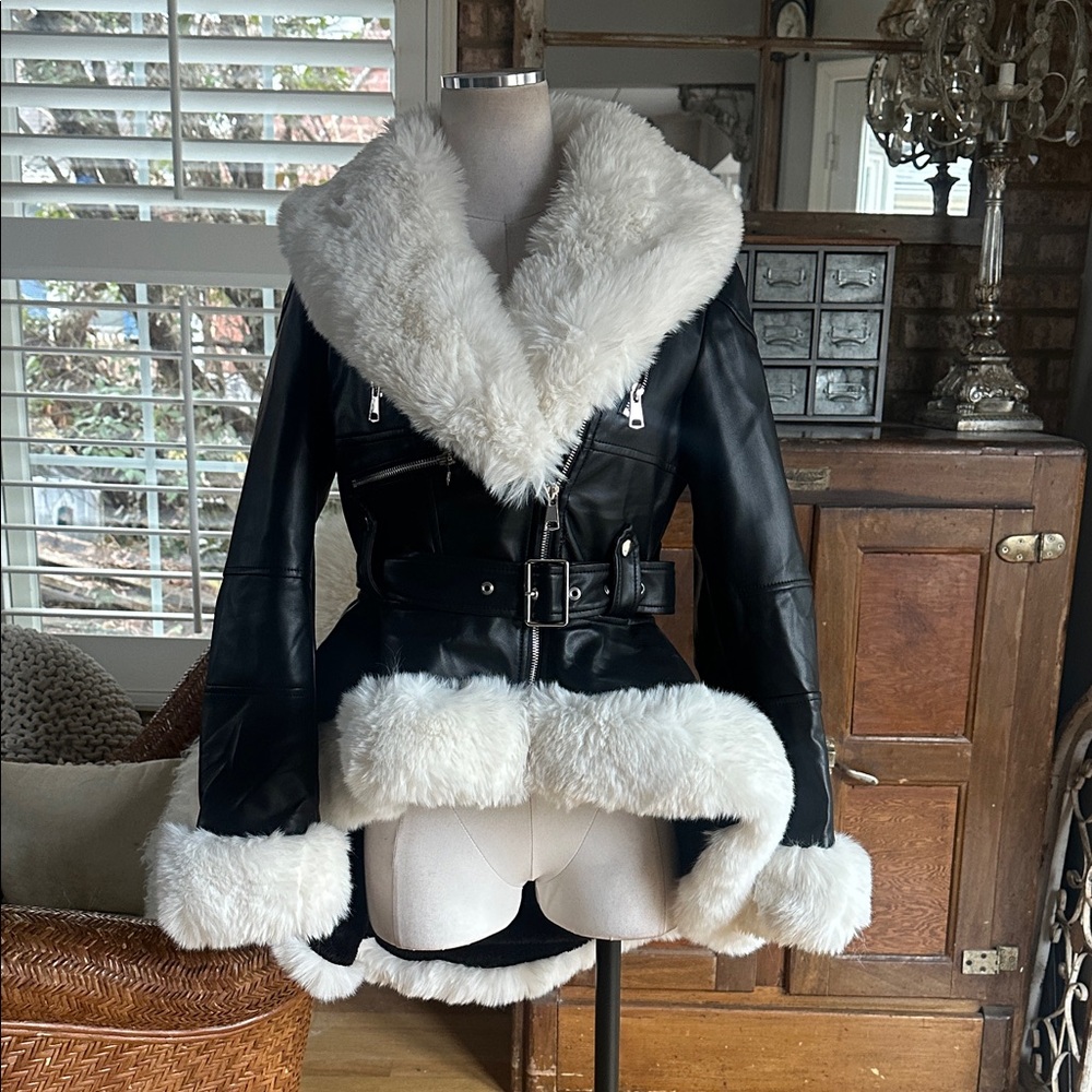 AKIRA BABY IT'S COLD OUTSIDE FUR TRIM MOTO HI LOW BELT MEDIUM EXCELLENT